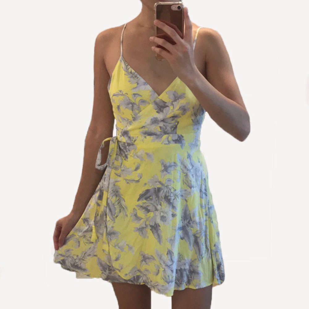F21 Yellow Floral Wrap Dress